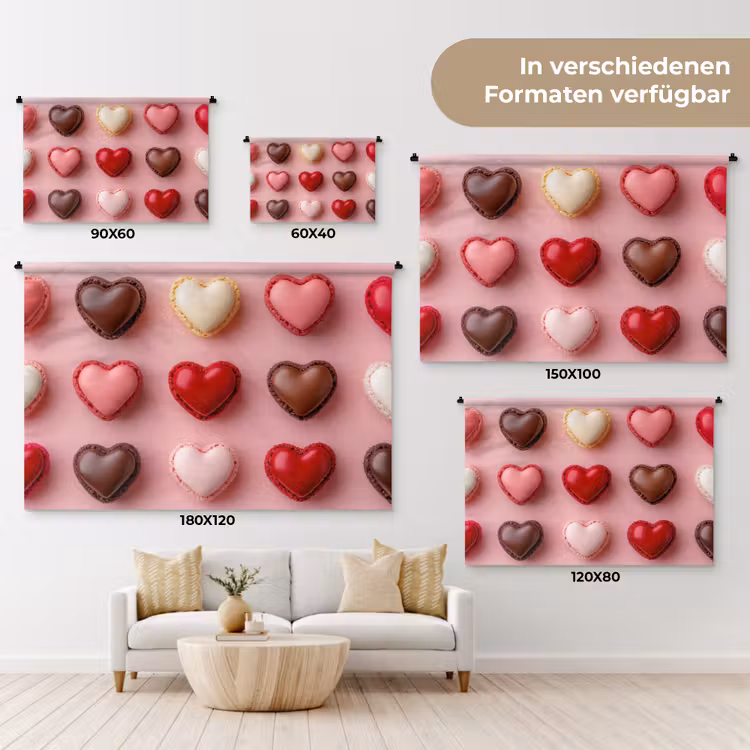 Macarons - Hartjes - Kleurrijk - Roze Wandkleed katoen klein -tsfeer8_DE