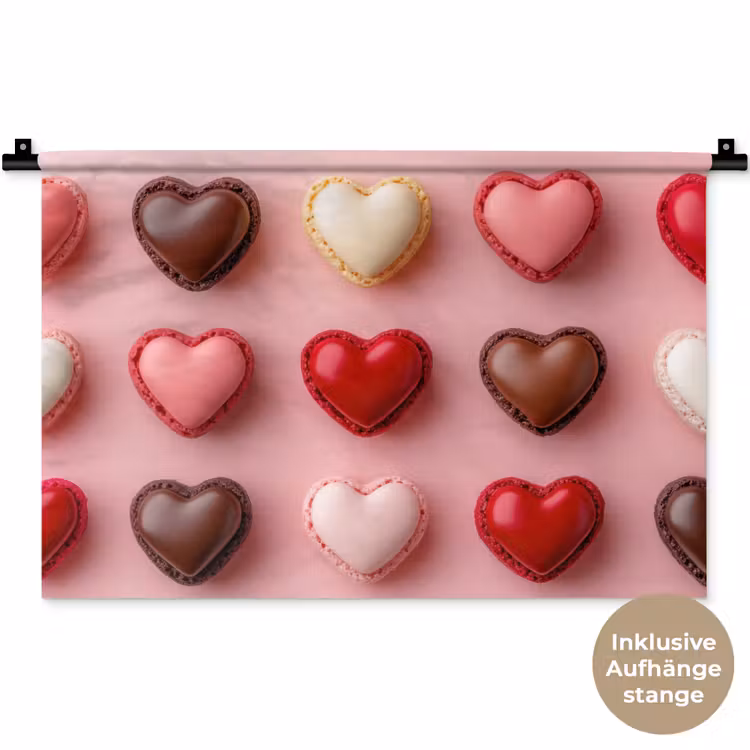 Macarons - Hartjes - Kleurrijk - Roze Wandkleed katoen klein -t3d_DE