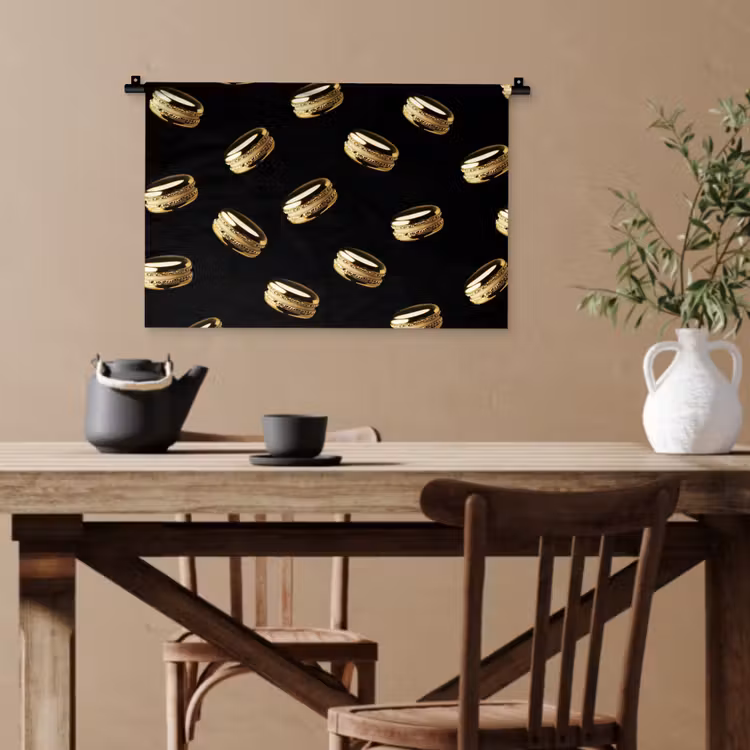 Macarons - Patroon - Goud - Zwart Wandkleed katoen klein -sfeer6