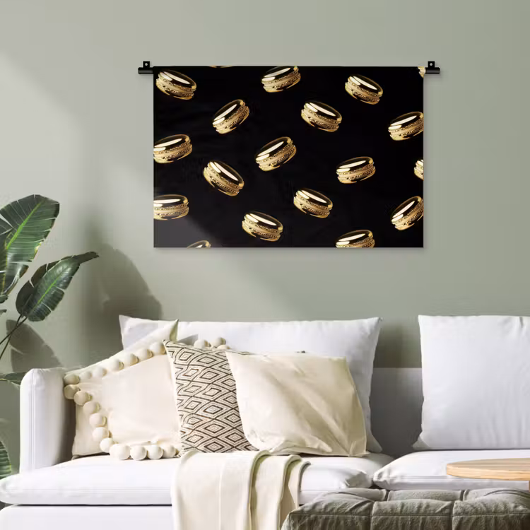 Macarons - Patroon - Goud - Zwart Wandkleed katoen klein -sfeer7