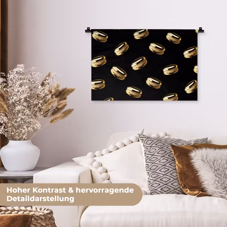 Macarons - Patroon - Goud - Zwart Wandkleed katoen klein -tsfeer1_DE