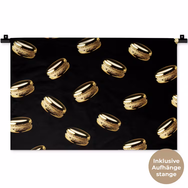 Macarons - Patroon - Goud - Zwart Wandkleed katoen klein -t3d_DE