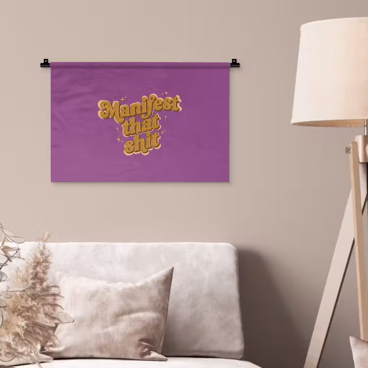 Manifest that shit - Paars - Glitter Wandkleed katoen klein -sfeer4