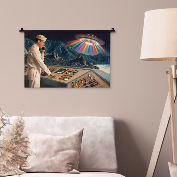 Wandteppich - Mann – Kontrollraum – Strand - Man - Controlekamer - Strand Wandkleed katoen klein