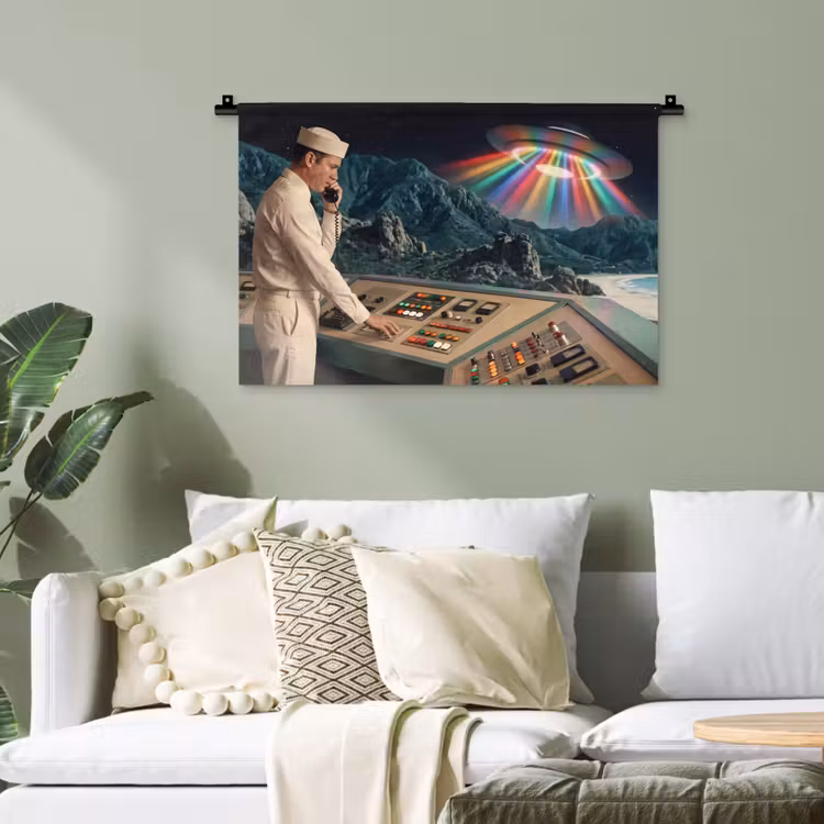 Wandteppich - Mann – Kontrollraum – Strand - Man - Controlekamer - Strand Wandkleed katoen klein