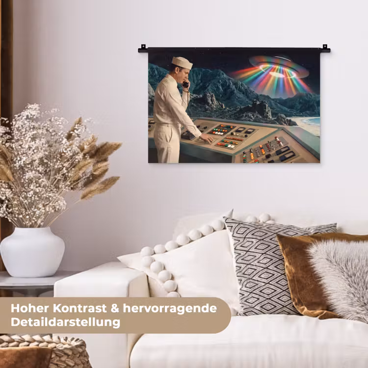 Wandteppich - Mann – Kontrollraum – Strand - Man - Controlekamer - Strand Wandkleed katoen klein