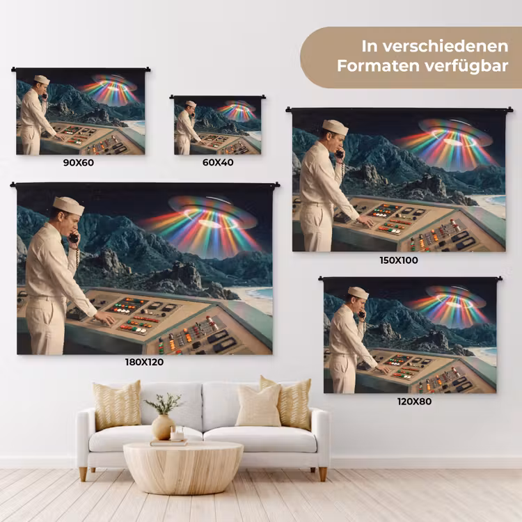 Wandteppich - Mann – Kontrollraum – Strand - Man - Controlekamer - Strand Wandkleed katoen klein