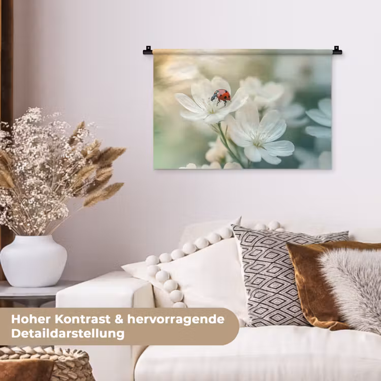Lieveheersbeestje - Bloemen - Wit Wandkleed katoen klein -tsfeer1_DE