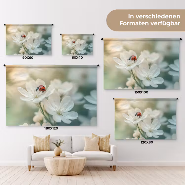 Lieveheersbeestje - Bloemen - Wit Wandkleed katoen klein -tsfeer8_DE