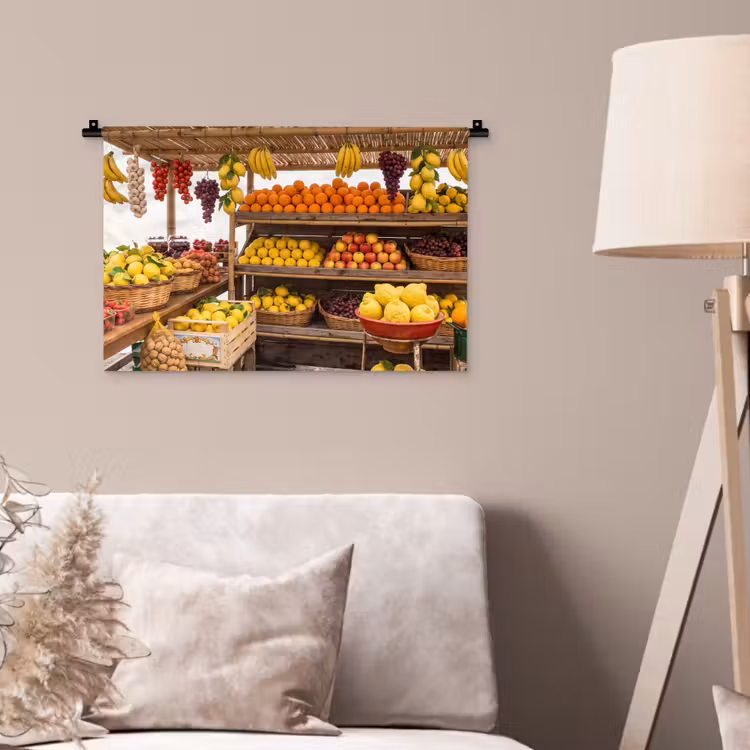 Wandteppich - Marktstand – Obst – Frisch - Marktkraam - Fruit - Vers Wandkleed katoen klein