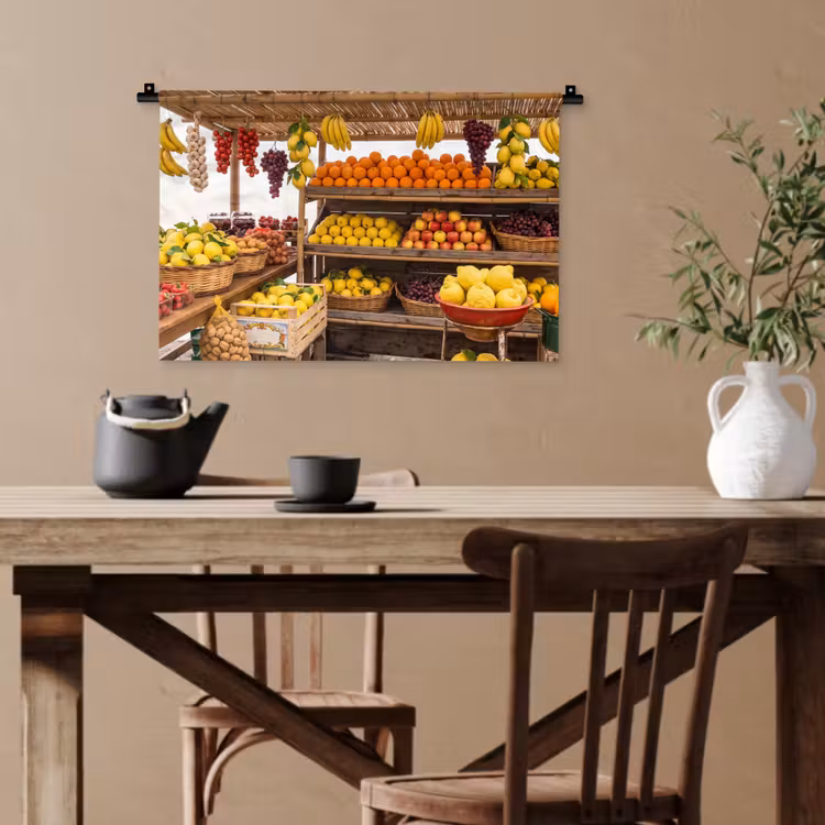 Wandteppich - Marktstand – Obst – Frisch - Marktkraam - Fruit - Vers Wandkleed katoen klein