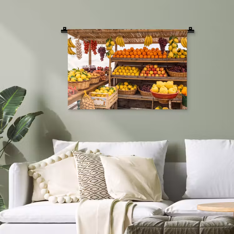 Wandteppich - Marktstand – Obst – Frisch - Marktkraam - Fruit - Vers Wandkleed katoen klein