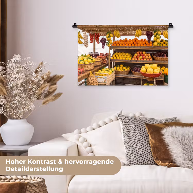 Wandteppich - Marktstand – Obst – Frisch - Marktkraam - Fruit - Vers Wandkleed katoen klein
