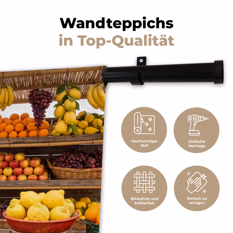 Wandteppich - Marktstand – Obst – Frisch - Marktkraam - Fruit - Vers Wandkleed katoen klein