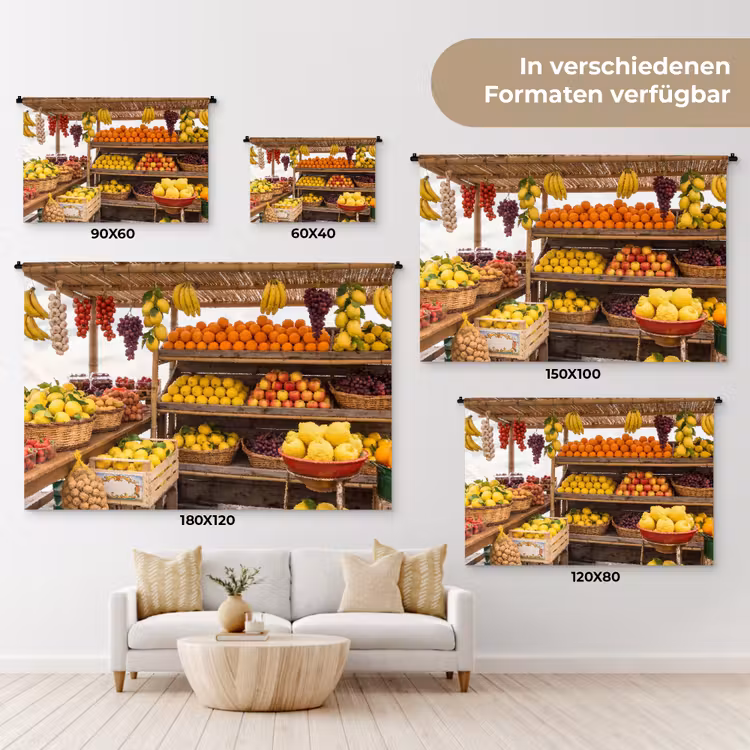 Wandteppich - Marktstand – Obst – Frisch - Marktkraam - Fruit - Vers Wandkleed katoen klein