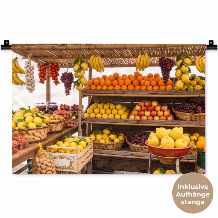 Wandteppich - Marktstand – Obst – Frisch - Marktkraam - Fruit - Vers Wandkleed katoen klein