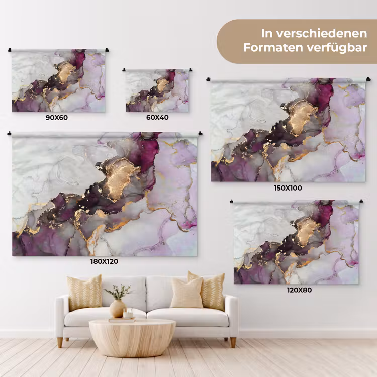 Marmer - Abstract - Goud - Paars Wandkleed katoen klein -tsfeer8_DE