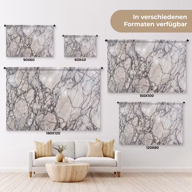Marmer - Aderen - Patroon - Wit - Grijs Wandkleed katoen klein -tsfeer8_DE