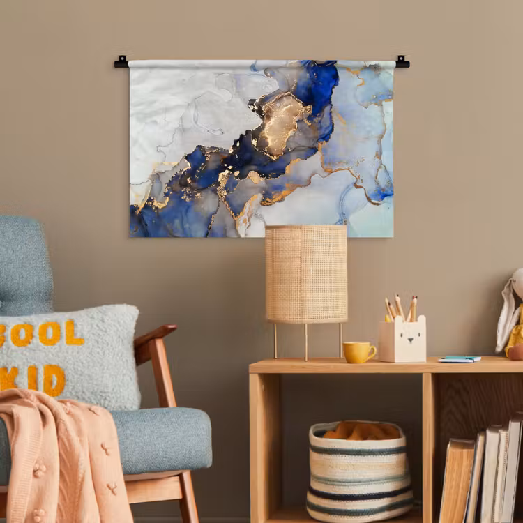 Marmer - Blauw - Goud Wandkleed katoen klein -wsfeer4_kind