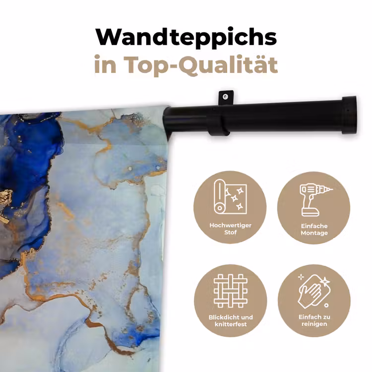 Marmer - Blauw - Goud Wandkleed katoen klein -tsfeer2_DE