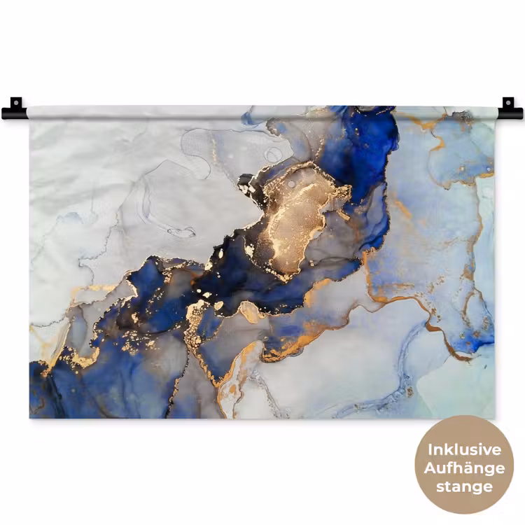 Marmer - Blauw - Goud Wandkleed katoen klein -t3d_DE