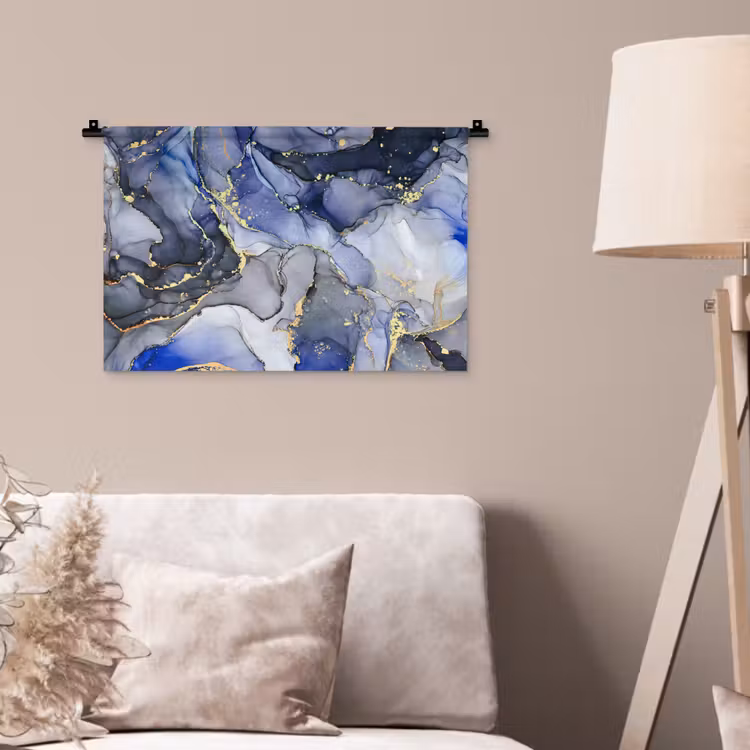 Marmer - Goud - Abstract - Blauw Wandkleed katoen klein -sfeer4