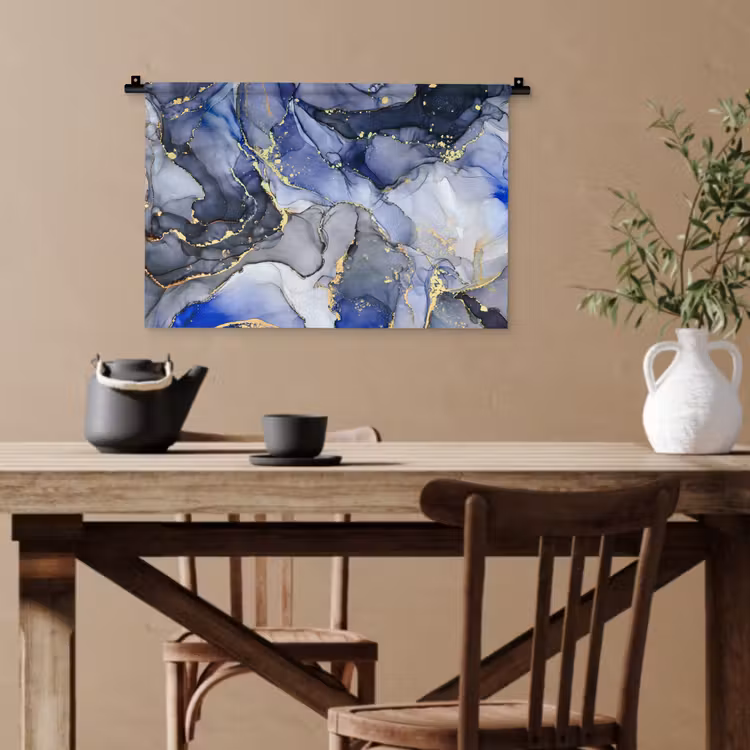 Marmer - Goud - Abstract - Blauw Wandkleed katoen klein -sfeer6