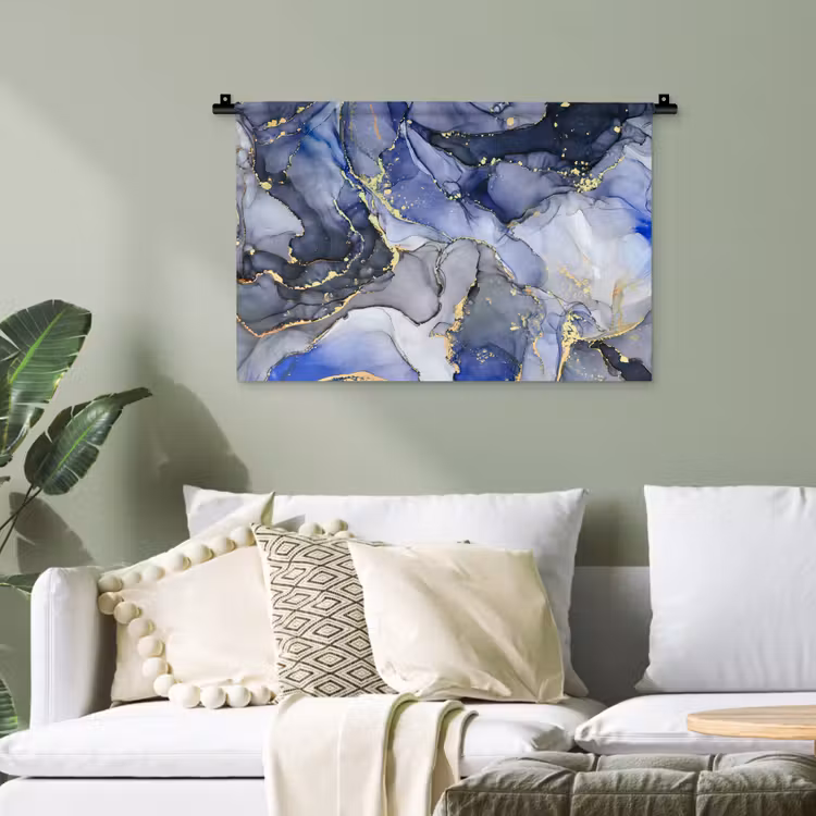 Marmer - Goud - Abstract - Blauw Wandkleed katoen klein -sfeer7
