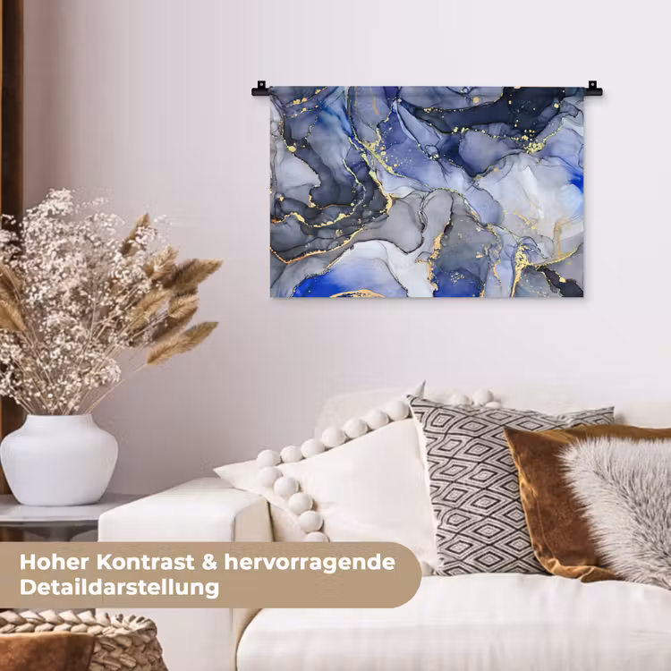 Marmer - Goud - Abstract - Blauw Wandkleed katoen klein -tsfeer1_DE