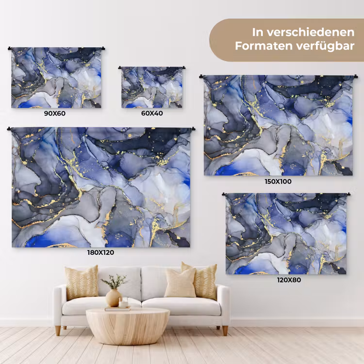 Marmer - Goud - Abstract - Blauw Wandkleed katoen klein -tsfeer8_DE