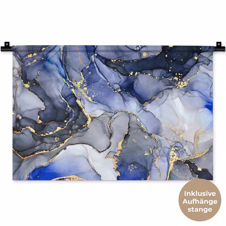 Marmer - Goud - Abstract - Blauw Wandkleed katoen klein -t3d_DE