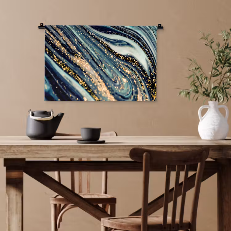 Marmer - Goud - Blauw - Glitter - Marmerlook - Abstract Wandkleed katoen klein -sfeer6
