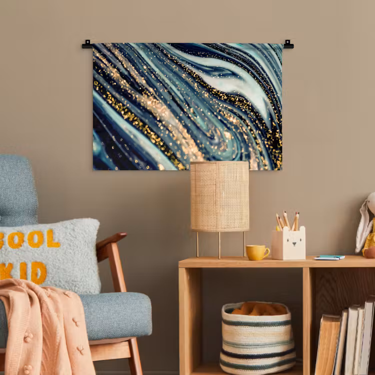 Marmer - Goud - Blauw - Glitter - Marmerlook - Abstract Wandkleed katoen klein -wsfeer4_kind