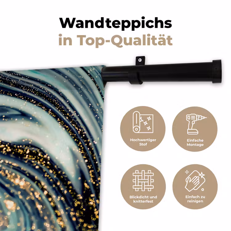 Marmer - Goud - Blauw - Glitter - Marmerlook - Abstract Wandkleed katoen klein -tsfeer2_DE