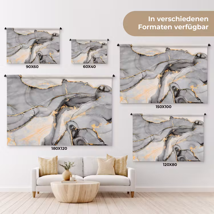 Marmer - Goud - Grijs Wandkleed katoen klein -tsfeer8_DE