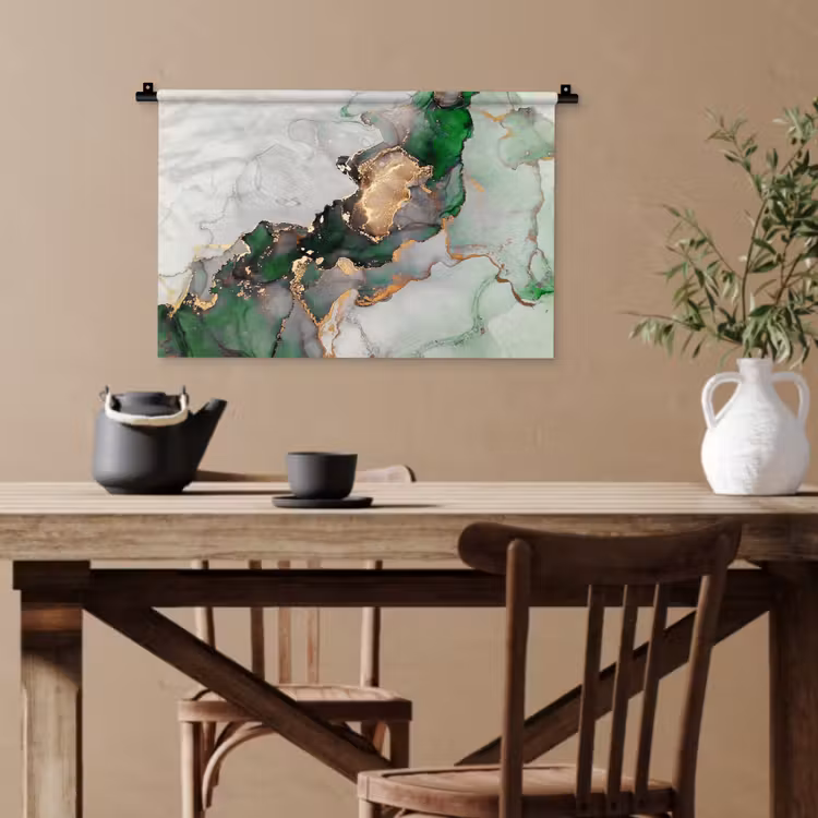Marmer - Goud - Groen - Luxe Wandkleed katoen klein -sfeer6