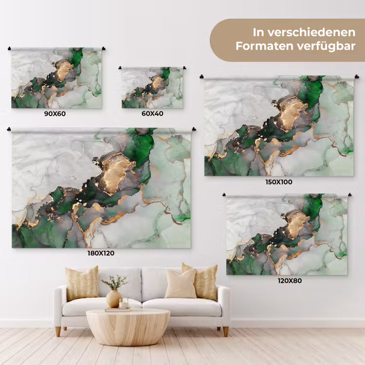Marmer - Goud - Groen - Luxe Wandkleed katoen klein -tsfeer8_DE