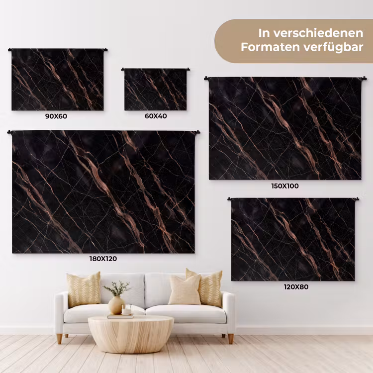 Marmer - Goud - Patroon - Luxe - Zwart Wandkleed katoen klein -tsfeer8_DE