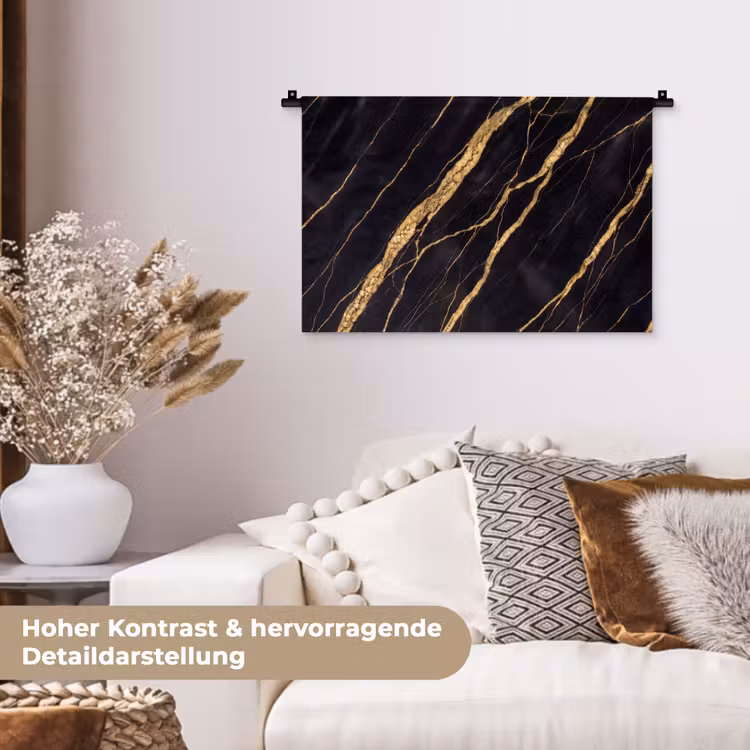 Marmer - Goud - Textuur - Abstract - Zwart Wandkleed katoen klein -tsfeer1_DE