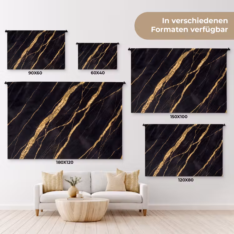 Marmer - Goud - Textuur - Abstract - Zwart Wandkleed katoen klein -tsfeer8_DE