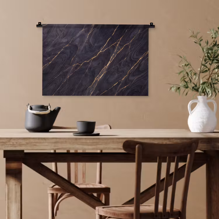 Marmer - Goudaders - Abstract - Modern - Zwart Wandkleed katoen klein -sfeer6