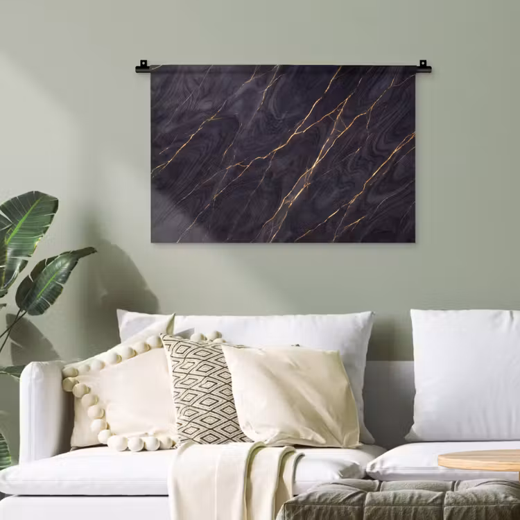 Marmer - Goudaders - Abstract - Modern - Zwart Wandkleed katoen klein -sfeer7