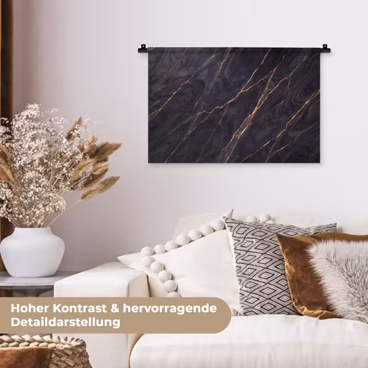 Marmer - Goudaders - Abstract - Modern - Zwart Wandkleed katoen klein -tsfeer1_DE