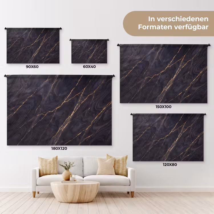 Marmer - Goudaders - Abstract - Modern - Zwart Wandkleed katoen klein -tsfeer8_DE