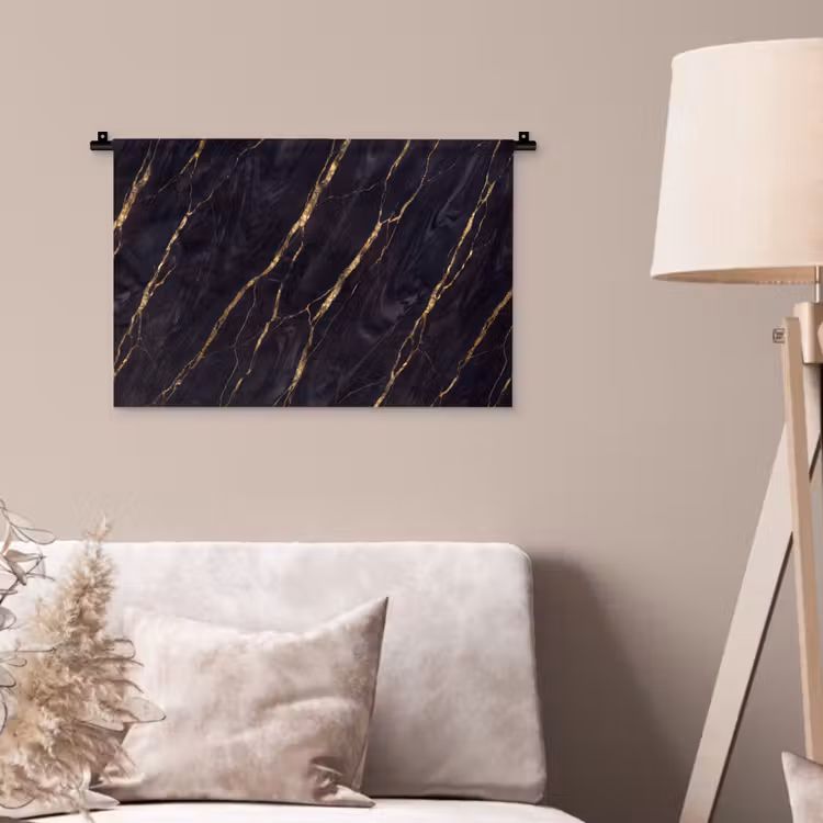 Marmer - Gouden aders - Abstract - Zwart Wandkleed katoen klein -sfeer4