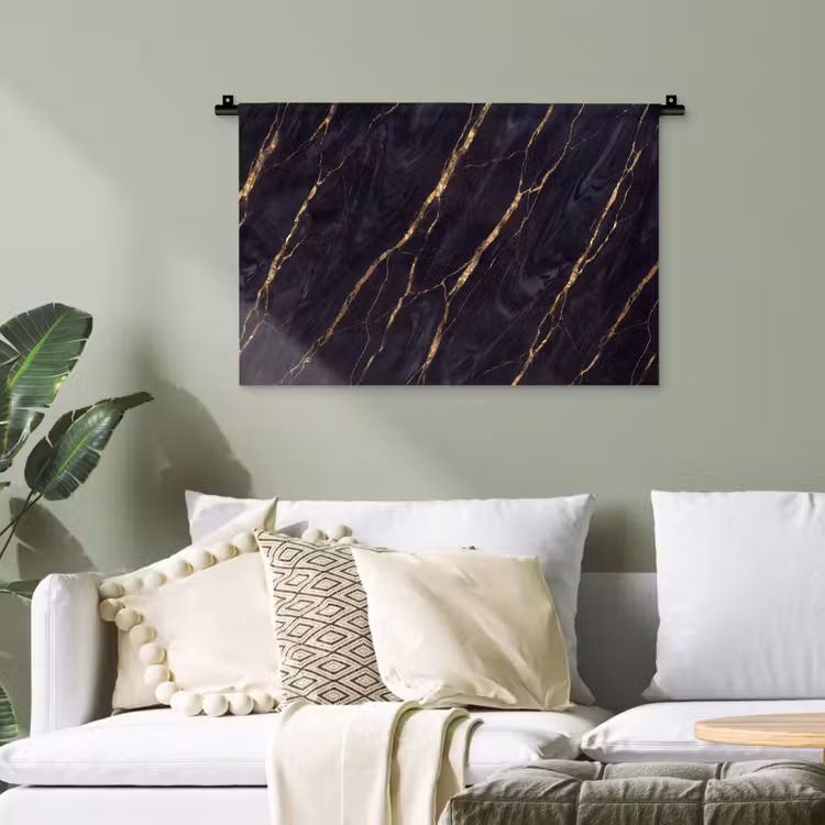 Marmer - Gouden aders - Abstract - Zwart Wandkleed katoen klein -sfeer7