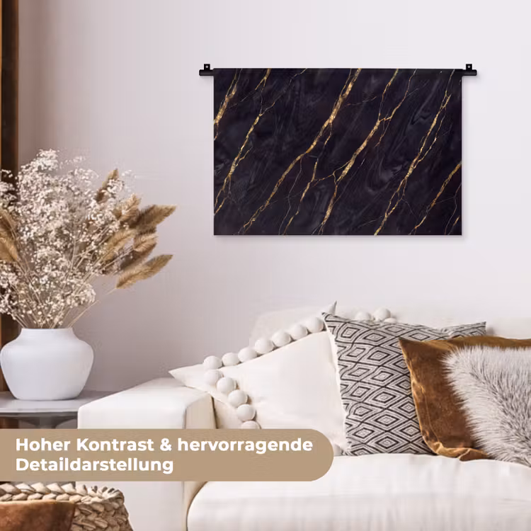 Marmer - Gouden aders - Abstract - Zwart Wandkleed katoen klein -tsfeer1_DE