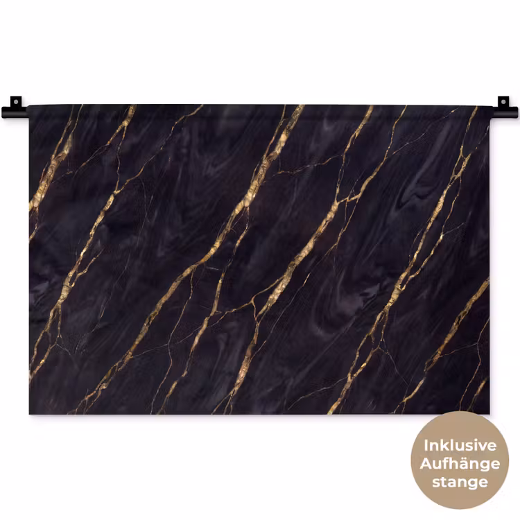 Marmer - Gouden aders - Abstract - Zwart Wandkleed katoen klein -t3d_DE