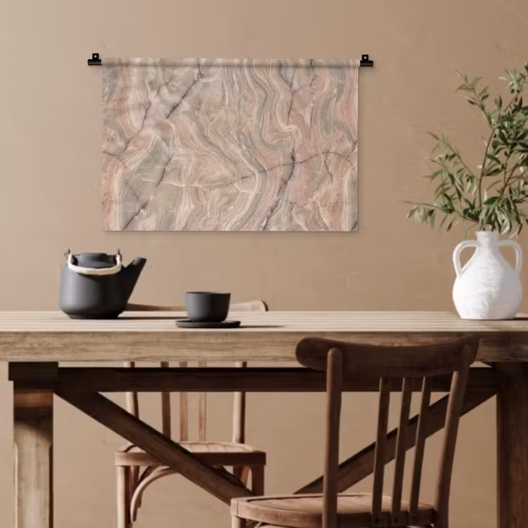 Marmer - Patroon - Abstract - Beige - Groen Wandkleed katoen klein -sfeer6