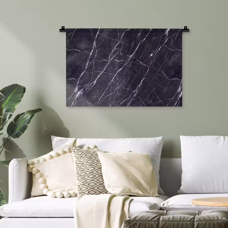 Marmer - Patroon - Modern - Zwart - Wit Wandkleed katoen klein -sfeer7